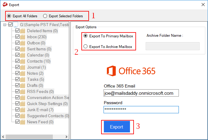 screenshot of MailsDaddy PST to Office 365